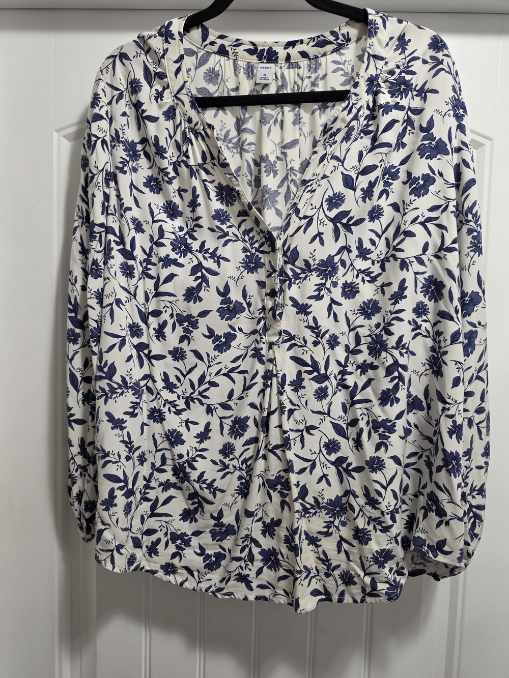 Old Navy White Blouse with Navy Floral Print